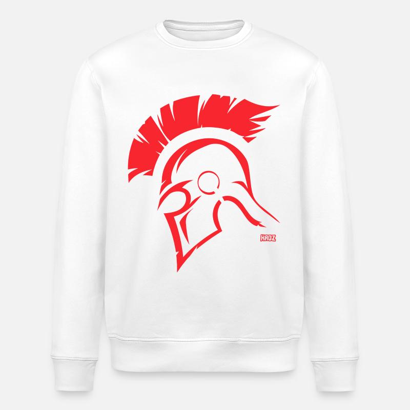 Roter Sparta Helm Silhouette - Stanley/Stella Unisex Bio-Sweatshirt ROLLER - Weiß