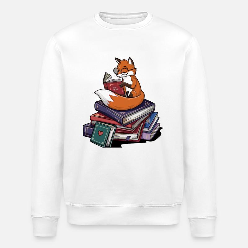 Bücherwurm-Fuchs-Tierlese-Bücher Kunst - Stanley/Stella Unisex Bio-Sweatshirt ROLLER - Weiß