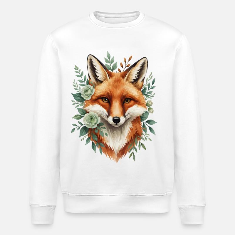 Fuchs im Blütenkranz - Stanley/Stella Unisex Bio-Sweatshirt ROLLER - Weiß