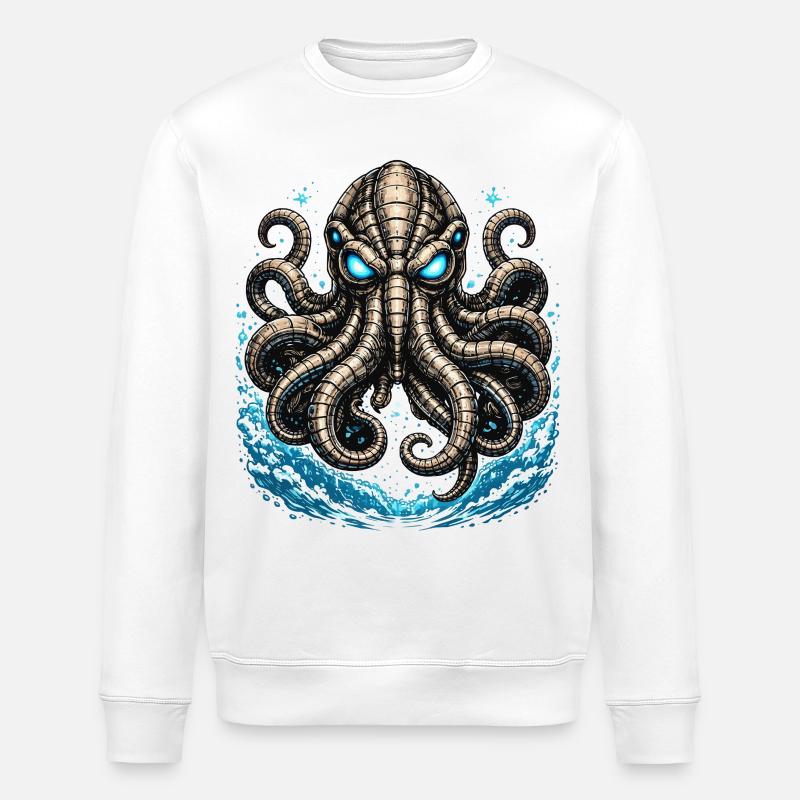 Leuchtender Kraken im Sturm - Stanley/Stella Unisex Bio-Sweatshirt ROLLER - Weiß