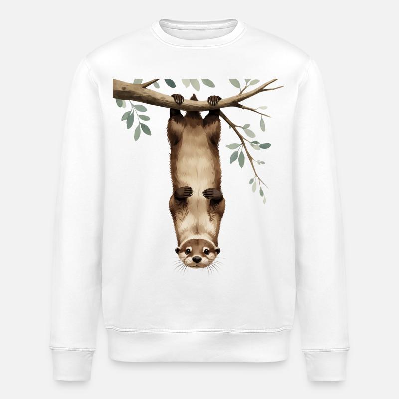 Otter am Ast – verspielt in Baumkronen - Stanley/Stella Unisex Bio-Sweatshirt ROLLER - Weiß