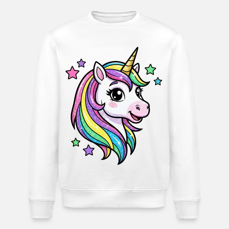 Regenbogen Einhorn Glitzerkopf - Stanley/Stella Unisex Bio-Sweatshirt ROLLER - Weiß