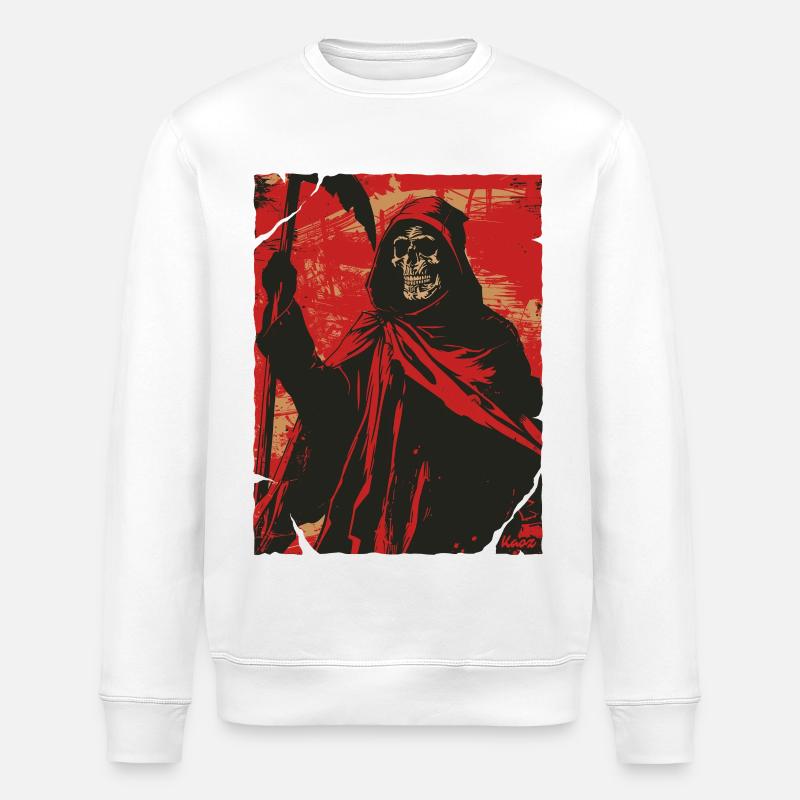 Red Shadow Grim Reaper Skull Skeleton - Stanley/Stella ROLLER Unisex Organic Sweatshirt - white