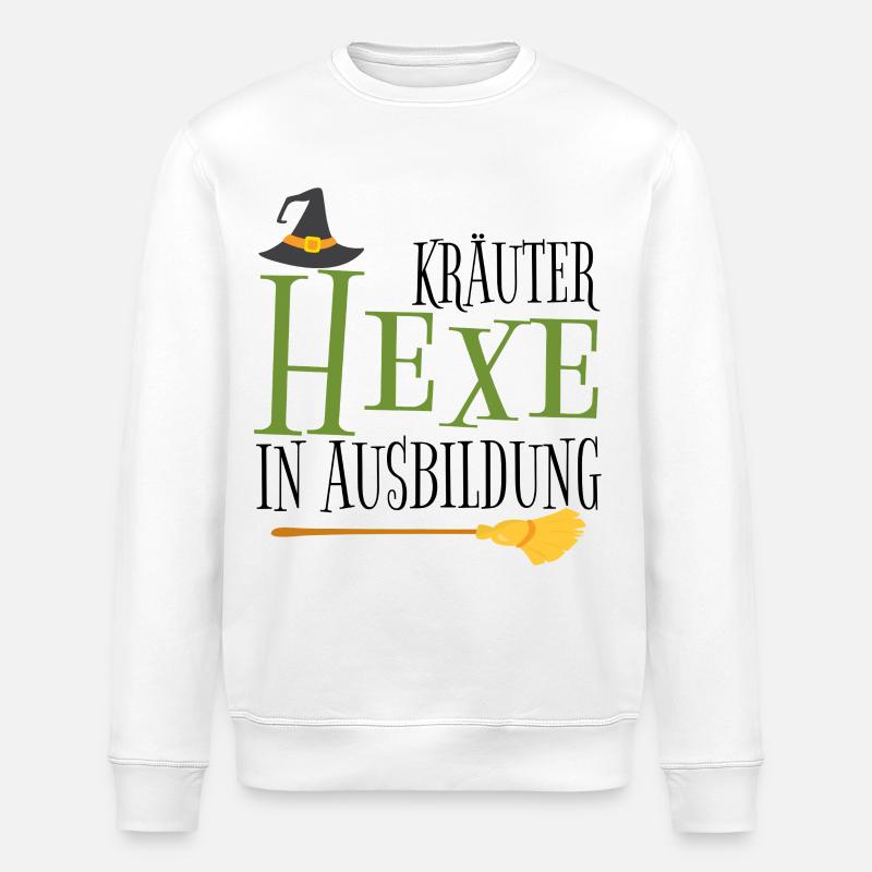 Hexe im Grün mit Besen - Stanley/Stella Unisex Bio-Sweatshirt ROLLER - Weiß