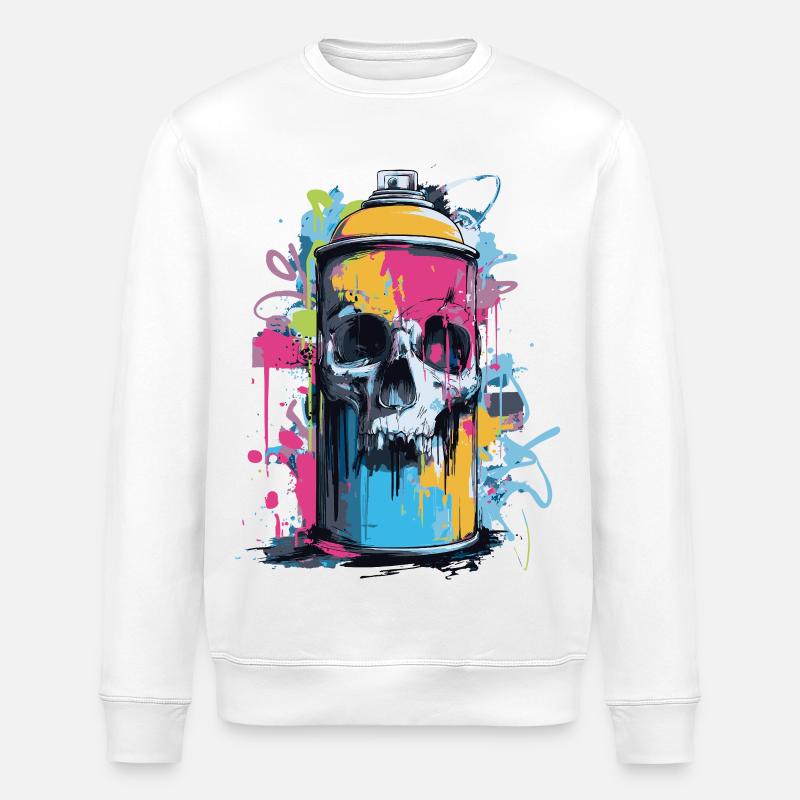 Spray à graffitis de crâne - Sweat bio ROLLER Stanley/Stella Unisexe - blanc