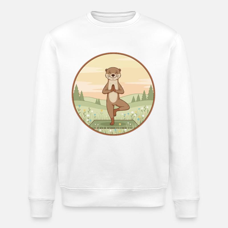 Yoga Otter Animal Doing Tree Pose - Stanley/Stella ROLLER Unisex Organic Sweatshirt - white