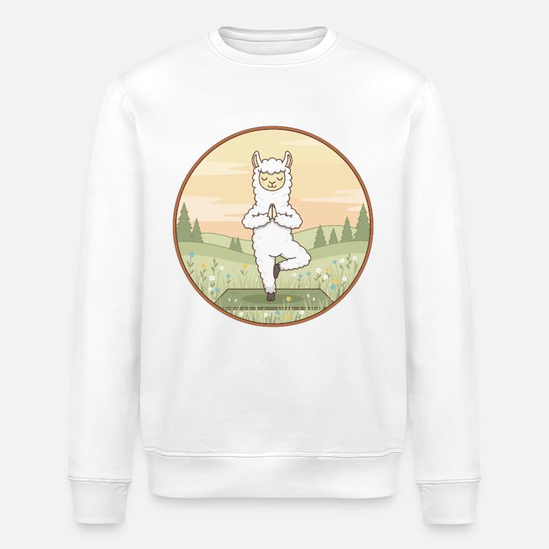 Yoga Llama Alpaca Doing Tree Pose - Stanley/Stella ROLLER Unisex Organic Sweatshirt - white
