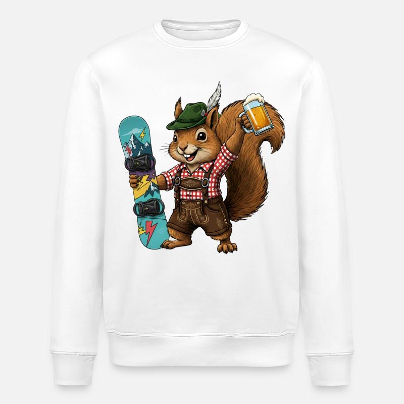 Eichhörnchen Tracht Ski Snowboarder Snowboard - Stanley/Stella Unisex Bio-Sweatshirt ROLLER - Weiß