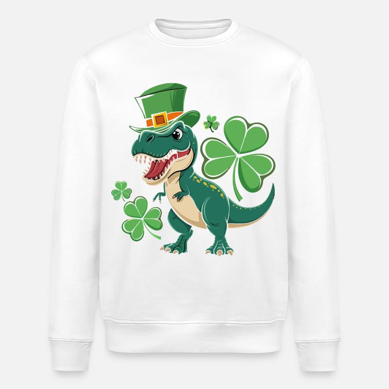 Dino vert avec chapeau de trèfle - Sweat bio ROLLER Stanley/Stella Unisexe - blanc