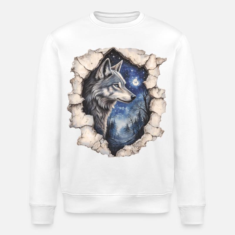 Wolf with starry sky - Stanley/Stella ROLLER Unisex Organic Sweatshirt - white