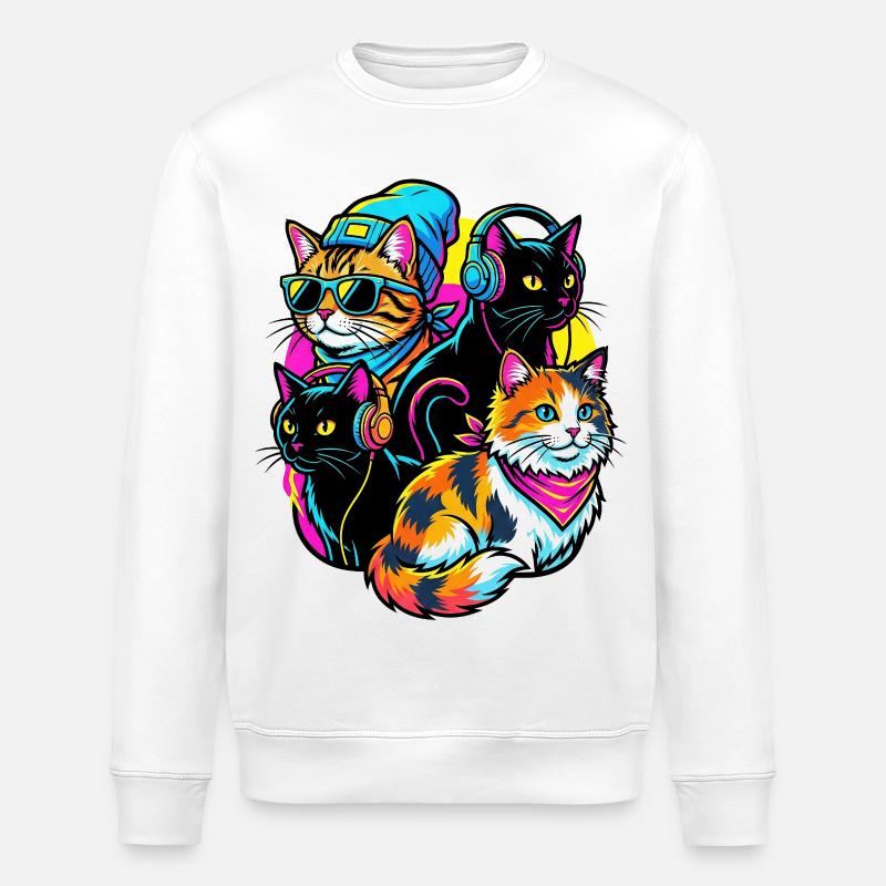 Neon Katzen DJ-Quartett - Stanley/Stella Unisex Bio-Sweatshirt ROLLER - Weiß