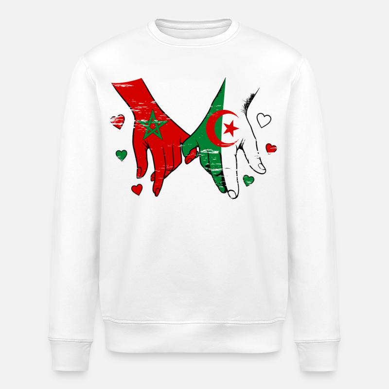 Morocco Algeria flags handholding used - Stanley/Stella ROLLER Unisex Organic Sweatshirt - white