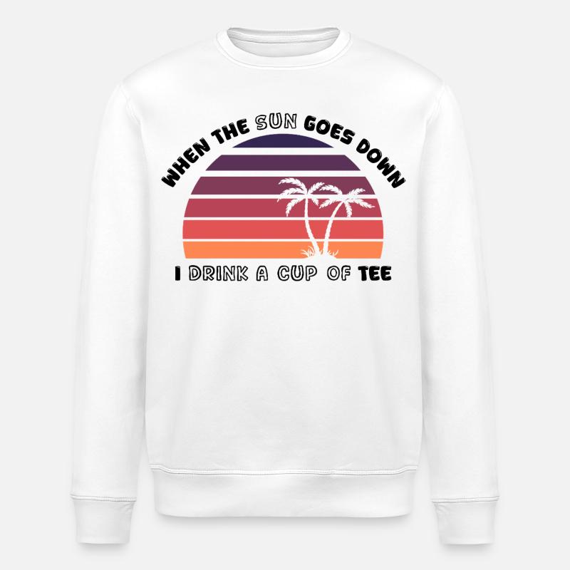 Sunset Palm Trees Retro Tee - Design - Stanley/Stella ROLLER Unisex Organic Sweatshirt - white