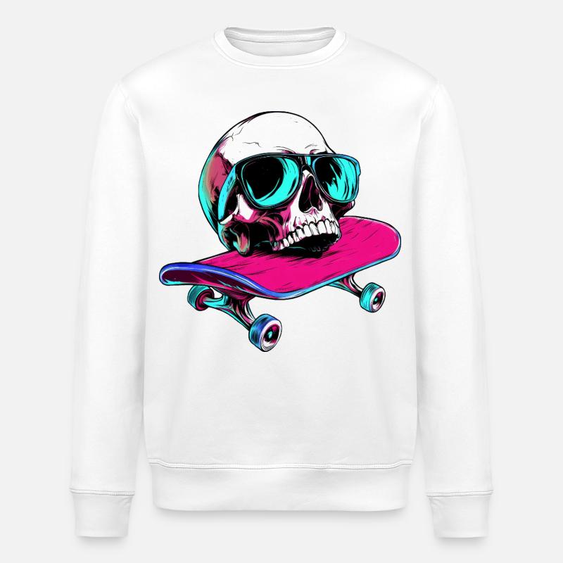 Totenköpfe Skateboard - 1990 - Stanley/Stella Unisex Bio-Sweatshirt ROLLER - Weiß