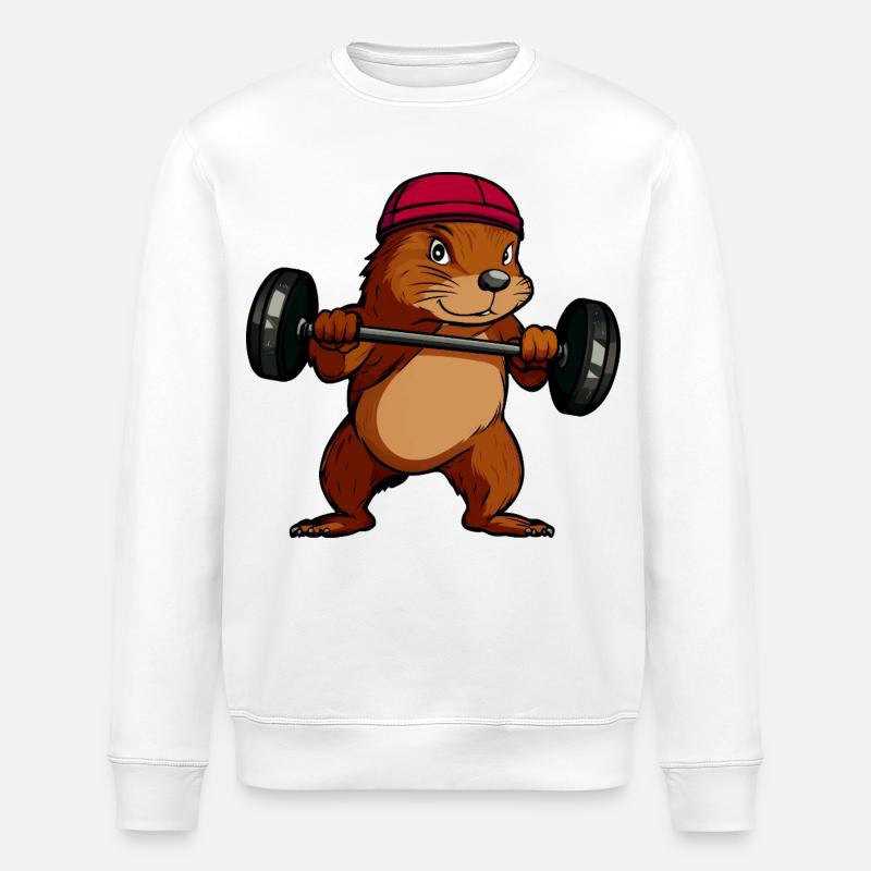 Kraftvoller Eichhörnchen-Hantelheld - Stanley/Stella Unisex Bio-Sweatshirt ROLLER - Weiß
