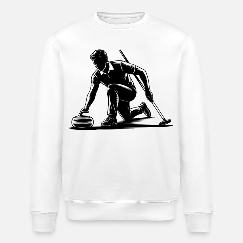 Curling Mann Sportler Action Silhouette - Stanley/Stella Unisex Bio-Sweatshirt ROLLER - Weiß
