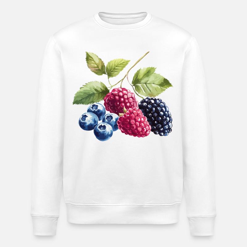 Baies sauvages Baies Myrtille Framboise Mûre - Sweat bio ROLLER Stanley/Stella Unisexe - blanc