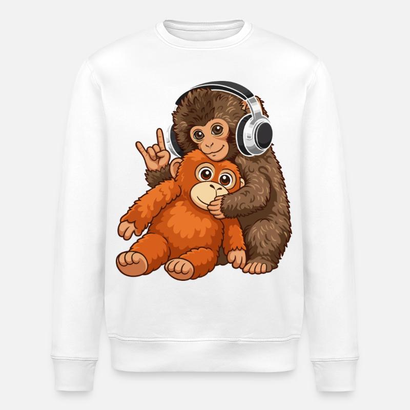 Monkey Punch Affe Musik hören  - Stanley/Stella Unisex Bio-Sweatshirt ROLLER - Weiß