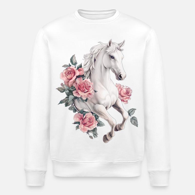 Cheval aux roses - Sweat bio ROLLER Stanley/Stella Unisexe - blanc