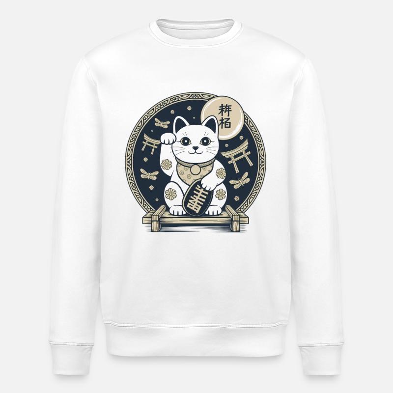 Maneki Neko Nachtmedaillon - Stanley/Stella Unisex Bio-Sweatshirt ROLLER - Weiß