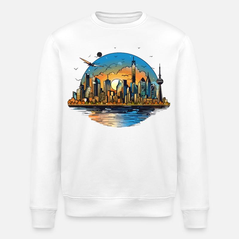 Sunset Skyline Reflection - Stanley/Stella ROLLER Unisex Organic Sweatshirt - white