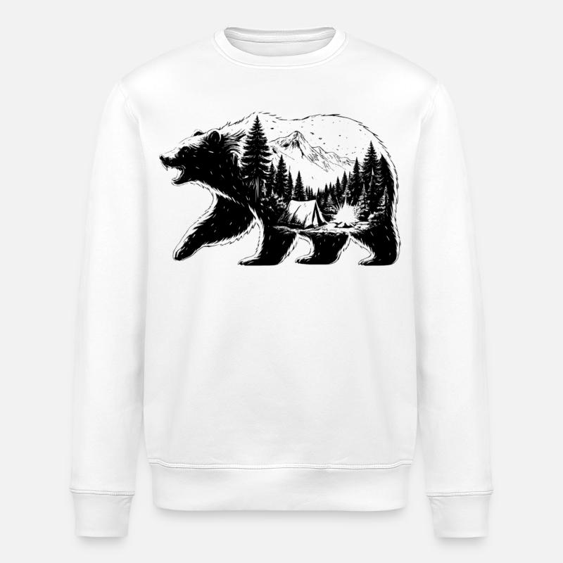 Ours camping paysage  - Sweat bio ROLLER Stanley/Stella Unisexe - blanc