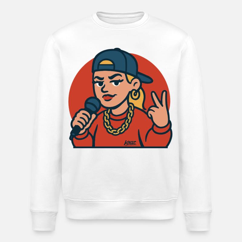 Rap-Diva mit Mikrofon - Stanley/Stella Unisex Bio-Sweatshirt ROLLER - Weiß