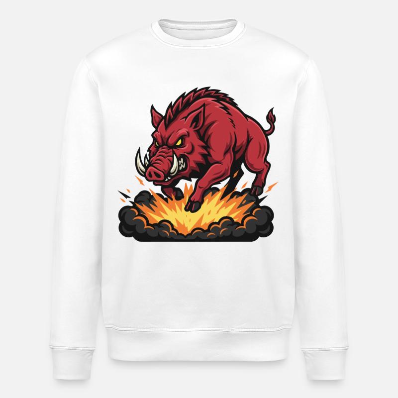 Sanglier Rouge Feu Explosion Mascotte Boar - Sweat bio ROLLER Stanley/Stella Unisexe - blanc