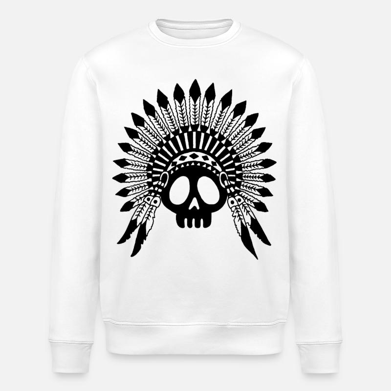 Indian Chief Skull (Schwarz) - Stanley/Stella Unisex Bio-Sweatshirt ROLLER - Weiß