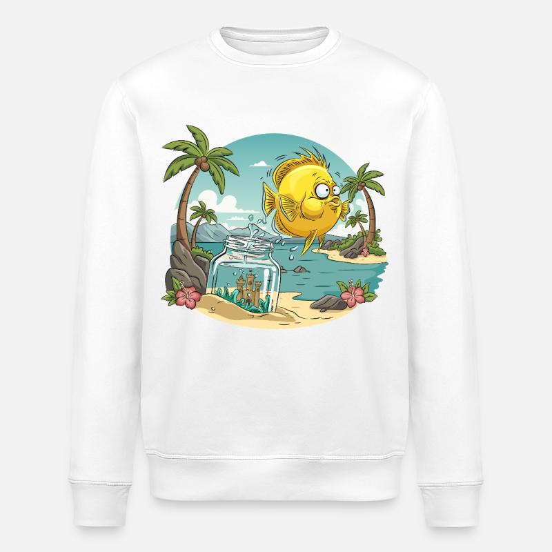 Fischblüte-Tiare-Palmen-Cartoon - Stanley/Stella Unisex Bio-Sweatshirt ROLLER - Weiß