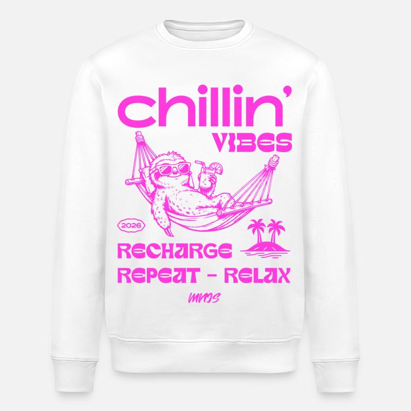 Hamac Chillin Vibes Néon Rose - Sweat bio ROLLER Stanley/Stella Unisexe - blanc