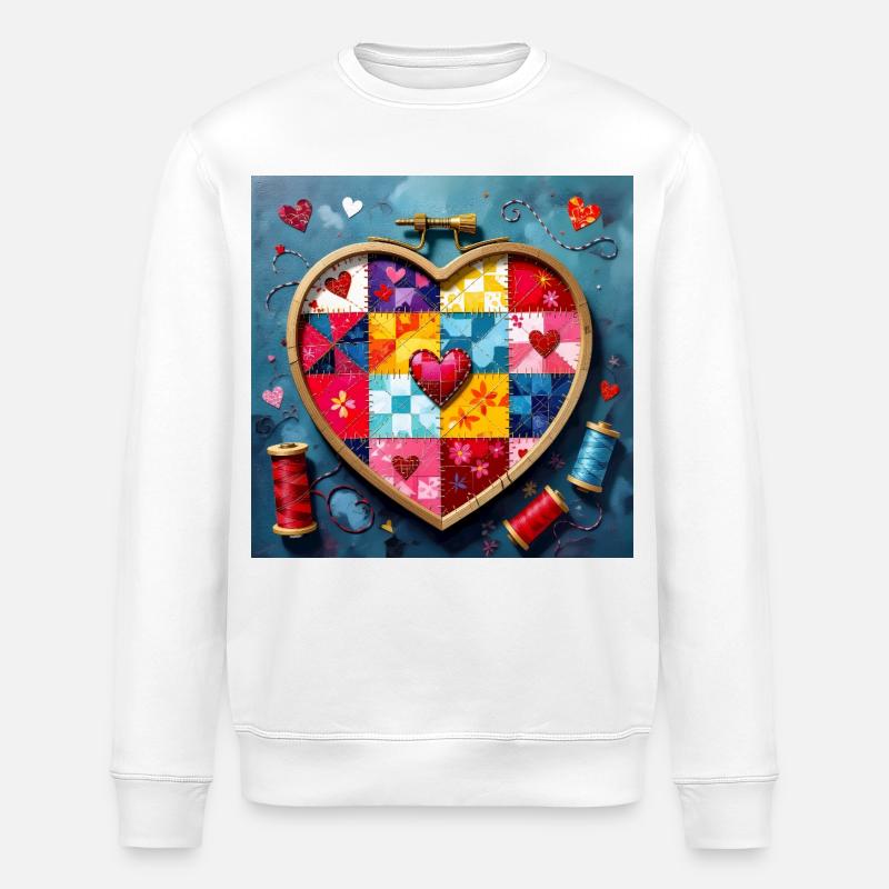 Art patchwork en cœur - Sweat bio ROLLER Stanley/Stella Unisexe - blanc