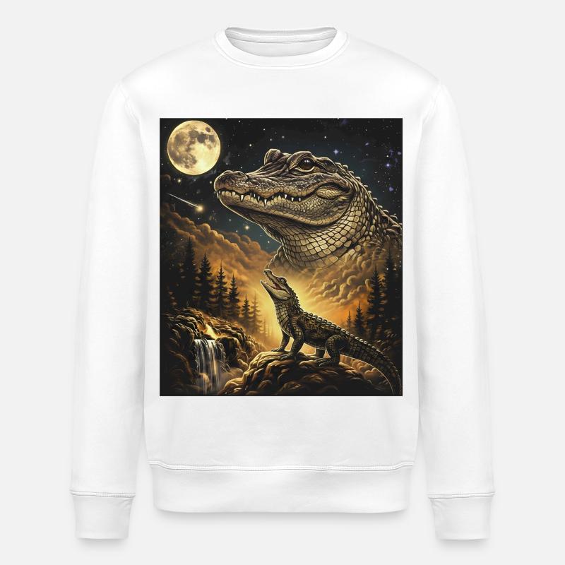 Moon Crocodile Forest Howl Moonlight - Stanley/Stella ROLLER Unisex Organic Sweatshirt - white