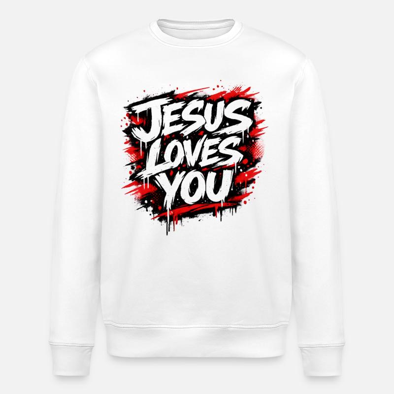 Déclaration de graffiti Jésus t’aime - Sweat bio ROLLER Stanley/Stella Unisexe - blanc