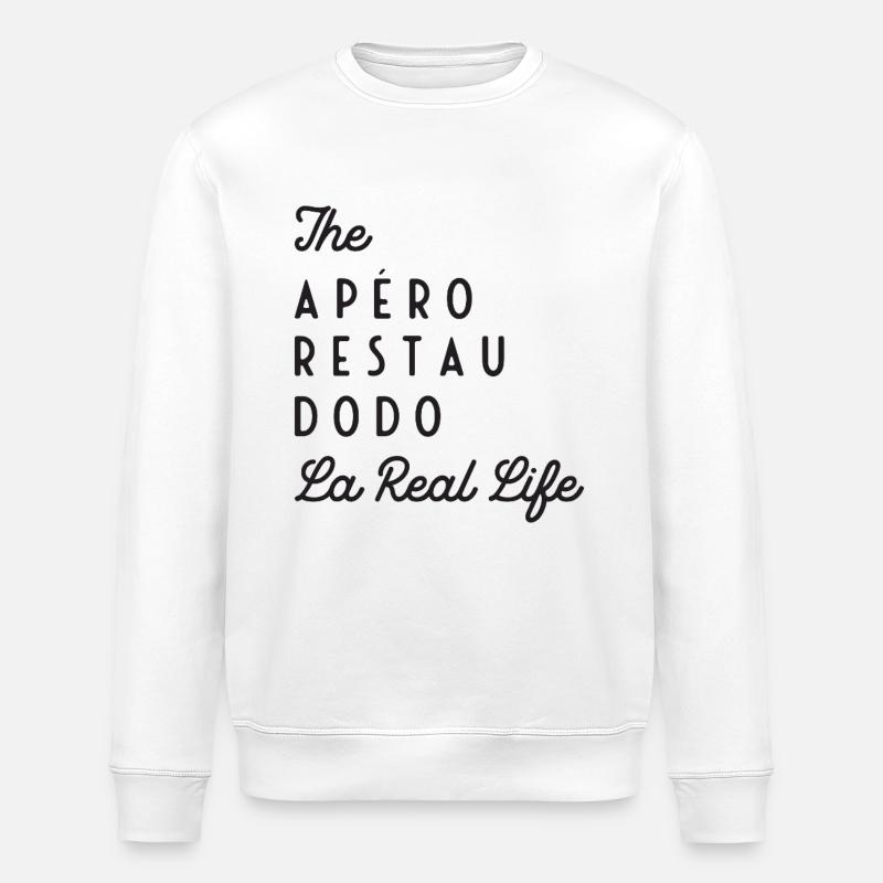 Reales Leben (schwarzer Text) - Stanley/Stella Unisex Bio-Sweatshirt ROLLER - Weiß