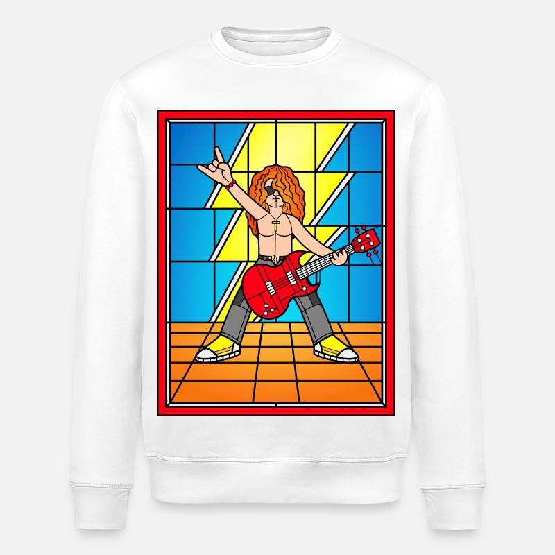Buntglas-Rocker mit roter Gitarre - Stanley/Stella Unisex Bio-Sweatshirt ROLLER - Weiß