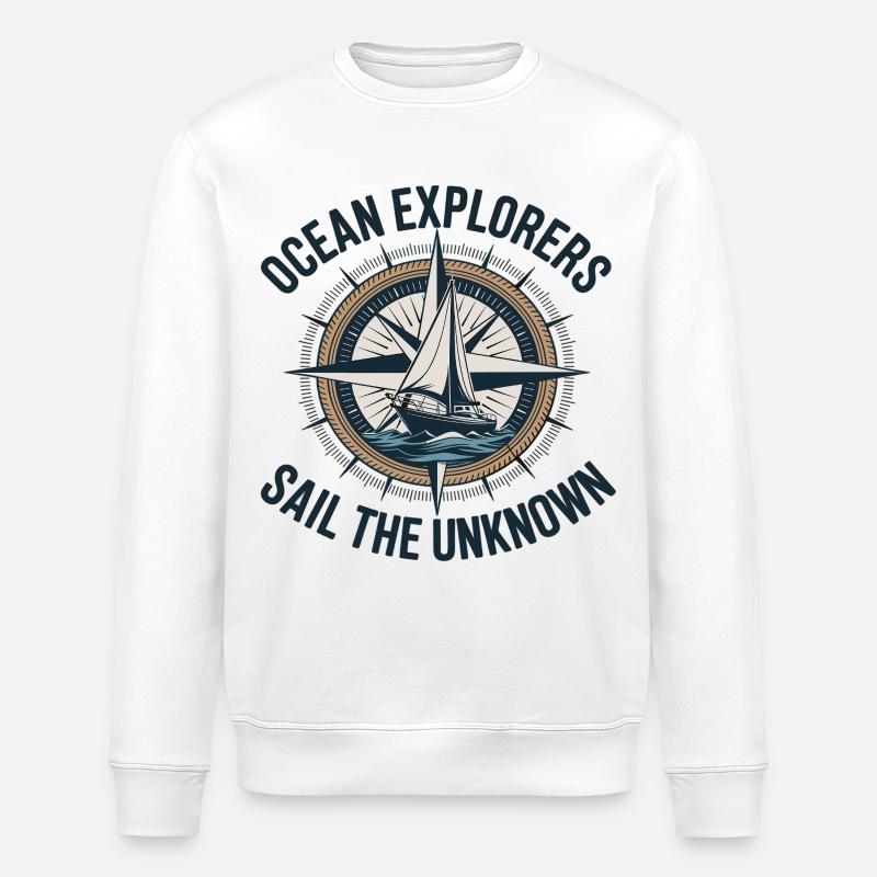 Ocean Explorers – Segeln Abenteuer Kompass - Stanley/Stella Unisex Bio-Sweatshirt ROLLER - Weiß