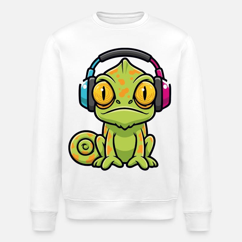 Bébé Caméléon Casque Audio Musique Cartoon - Sweat bio ROLLER Stanley/Stella Unisexe - blanc