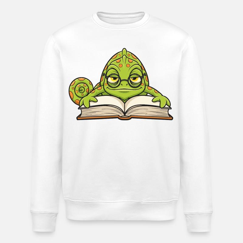 Chamäleon-Leser-Brillenbuch-Maskottchen-Cartoon - Stanley/Stella Unisex Bio-Sweatshirt ROLLER - Weiß