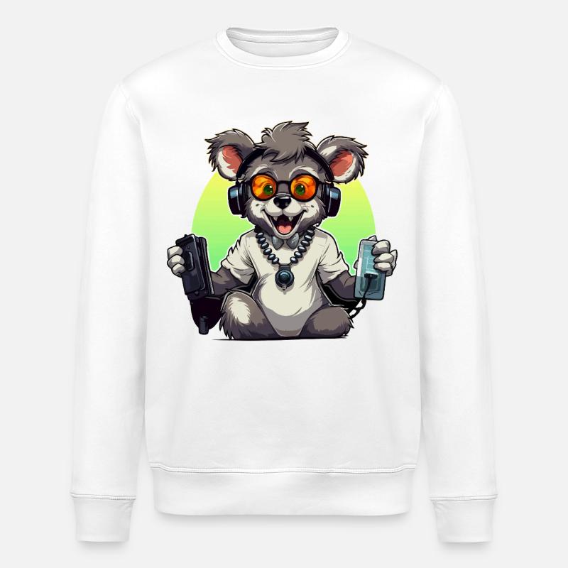 Koala gamer avec casque - Sweat bio ROLLER Stanley/Stella Unisexe - blanc