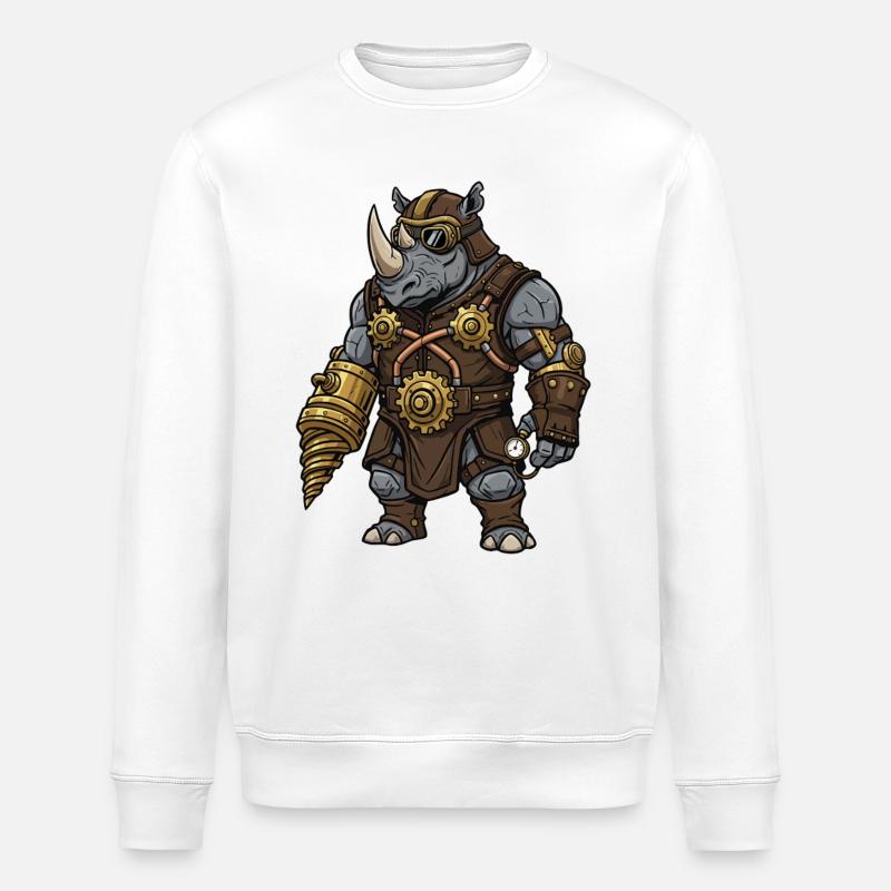 Rhinoceros Steampunk Bohrmechanik-Rüstung - Stanley/Stella Unisex Bio-Sweatshirt ROLLER - Weiß