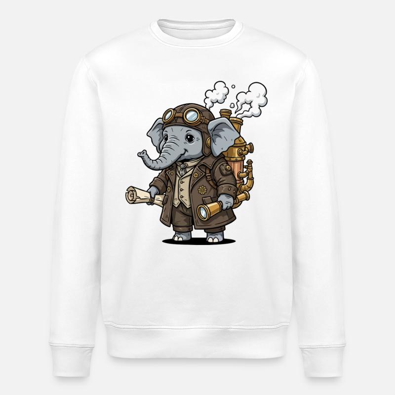 Elephant Explorer Steampunk Steampunk Retro - Stanley/Stella ROLLER Unisex Organic Sweatshirt - white