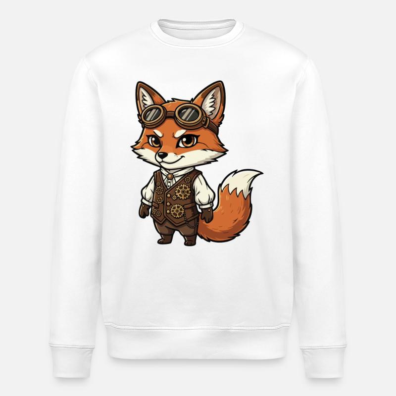 Fox Steampunk Weste Gears Süßer Flieger - Stanley/Stella Unisex Bio-Sweatshirt ROLLER - Weiß