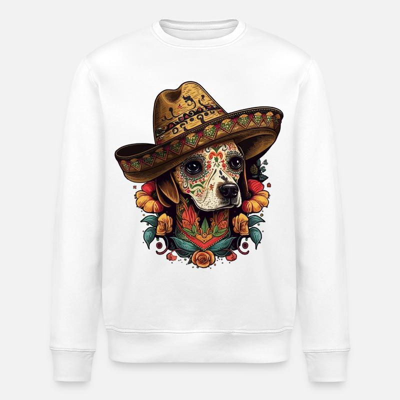 Sugar Skull Sombrero Hund - Stanley/Stella Unisex Bio-Sweatshirt ROLLER - Weiß