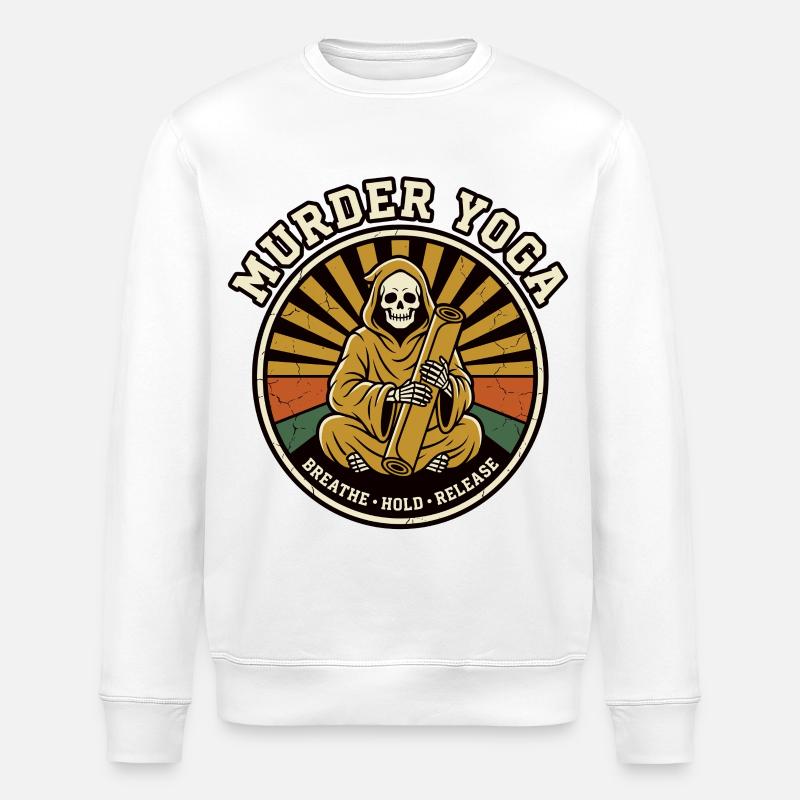 Retro Meditation Skelett Grafik - Stanley/Stella Unisex Bio-Sweatshirt ROLLER - Weiß