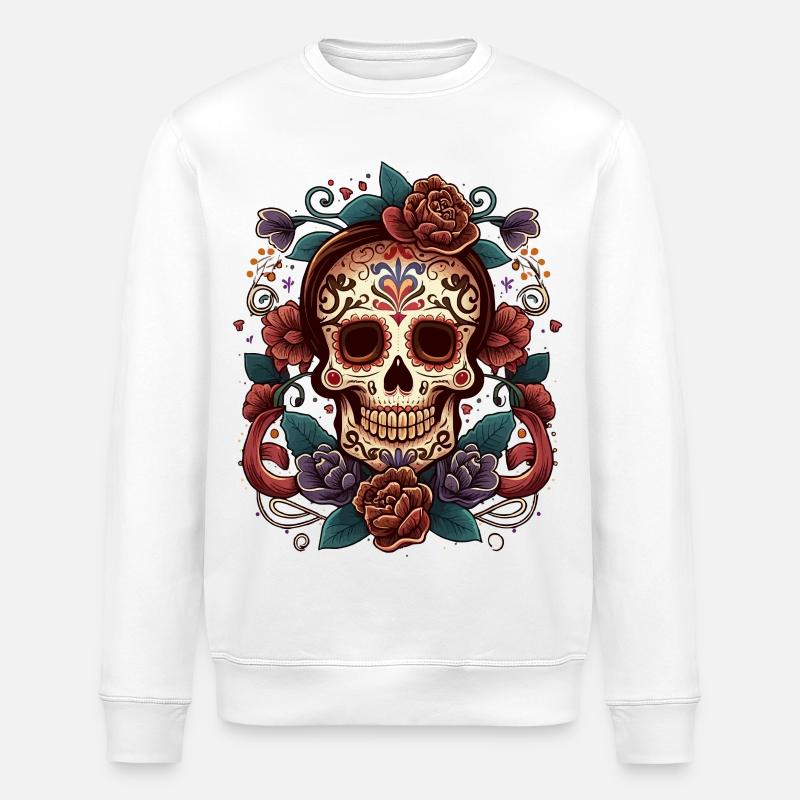 Sugar Skull Blumen-Tattoo-Kunst - Stanley/Stella Unisex Bio-Sweatshirt ROLLER - Weiß