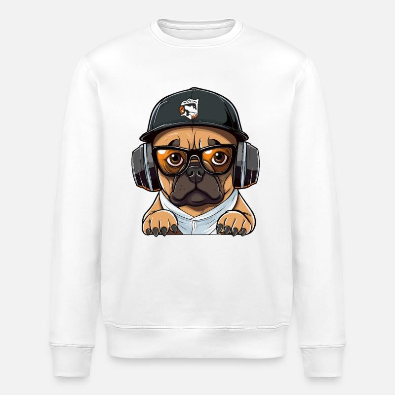 DJ Hund mit Kopfhörern - Stanley/Stella Unisex Bio-Sweatshirt ROLLER - Weiß