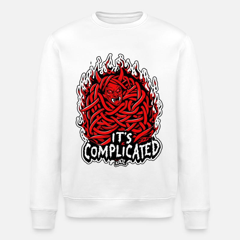 Trasslig elddemon: Det är komplicerat - Ekologisk sweatshirt ROLLER unisex från Stanley/Stella - vit
