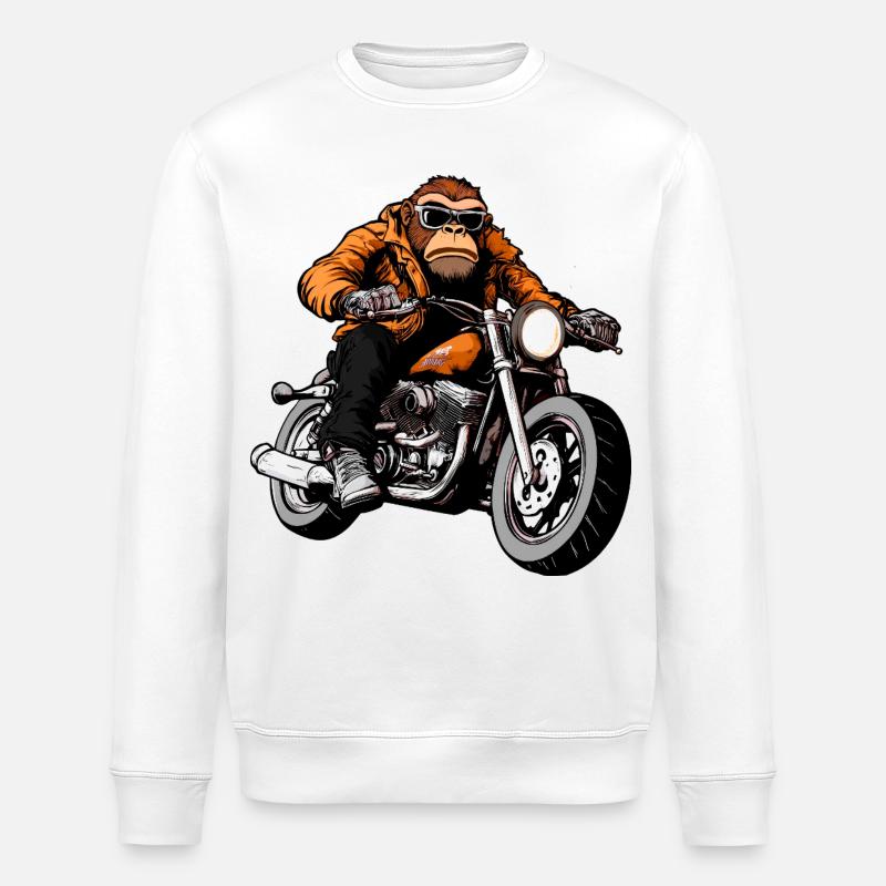 Motorcycle Monkey - Stanley/Stella ROLLER Unisex Organic Sweatshirt - white