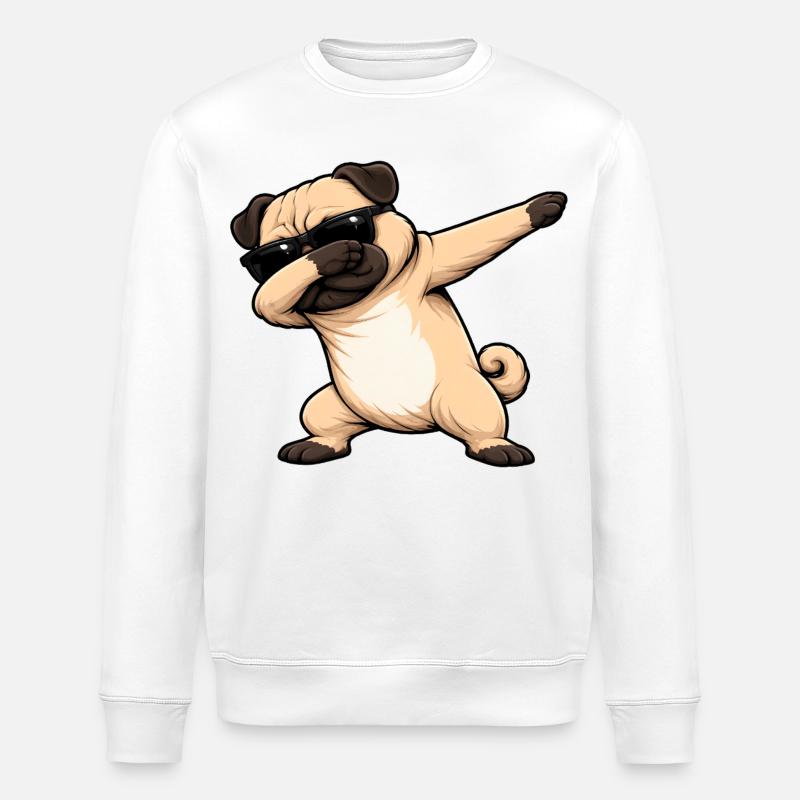 Dabbing Pug - Stanley/Stella ROLLER Unisex Organic Sweatshirt - white